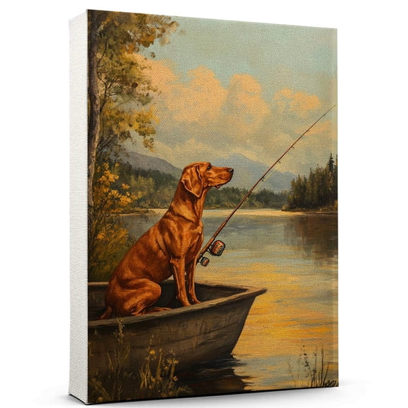 Wirehaired Vizsla Dog Playing Fishing Stretched Canvas Size 8x12 – Sports Dog, Perfect for Animal Lovers, Wirehaired Vizsla Dog Canvas, Fishing Canvas Size Wall Art