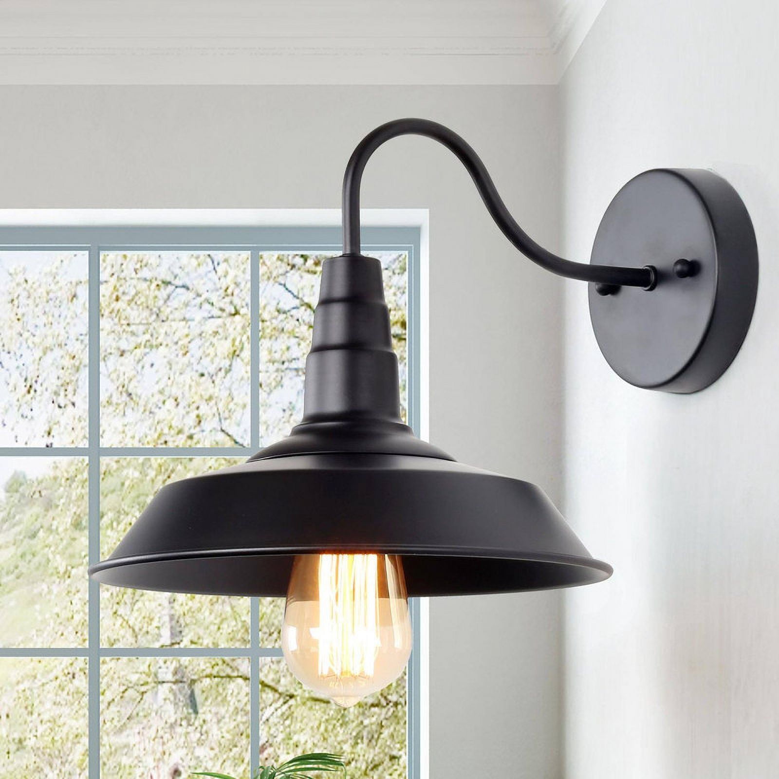 LNC Matte Black Farmhouse Wall Sconce, 1-Light Goose-Neck Fixture for Powder & Dressing Rooms