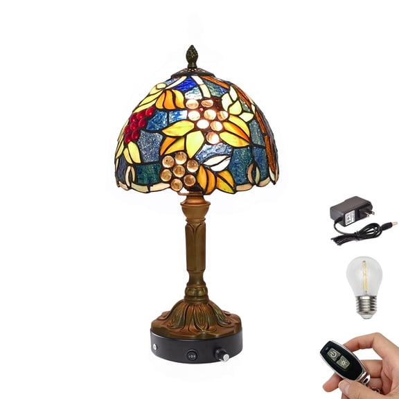 Kiven Cordless Table Lamp,1-Light Dimmable Bedside Lamps for Nightstand with Glass Lampshade, Cordless Tiffany Lamp for Reading Home Decor Bedside TD0877