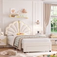 thumbnail image 4 of Hiphuta Twin Size LED Bed Frame with Drawers, Upholstered Platform Bed Frame with Tufted Headboard, No Box Spring Needed, Velvet White, 4 of 7
