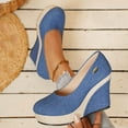 thumbnail image 2 of Women's Wide Width Denim Espadrille Wedge Pumps, Round Toe Platform Shoes with Braided Jute Heel, Comfortable Casual Dress Shoes for Spring & Fall, Blue/Black, 2 of 10