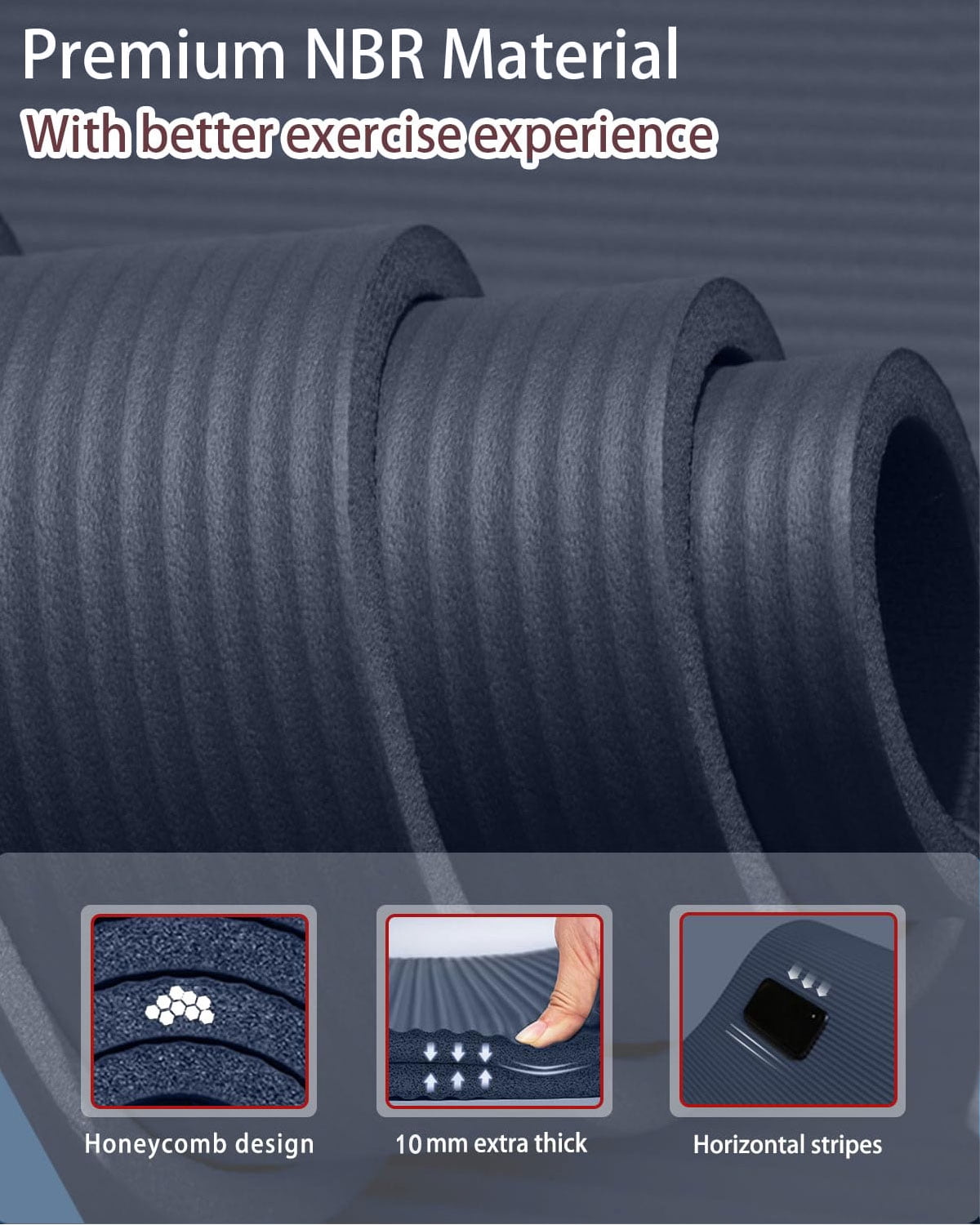 YR Wide Yoga Mat 78"x35" Thick 10mm NBR Exercise Mats Large for Home Gym Floor Fitness Pad, Navy Blue