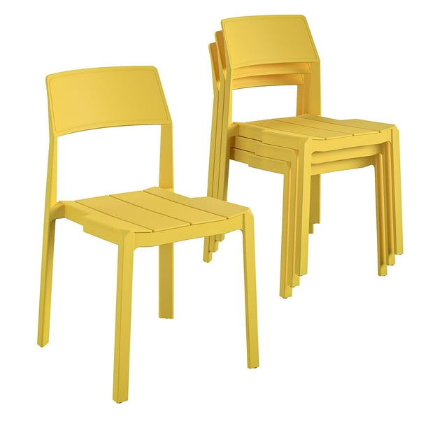 Novogratz Poolside Collection, Chandler Stacking Dining Chairs, Indoor/Outdoor, 4-Pack, Bright 