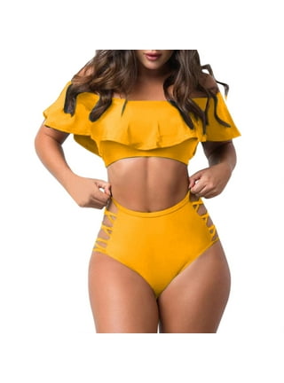 Yellow Frill Edge Padded Bikini Top