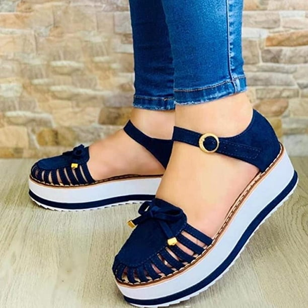 Zapatos con clip de verano para mujer Sandalias de cuña con botones cómodas Sandalias de playa informales Wmkox8yii shjk775