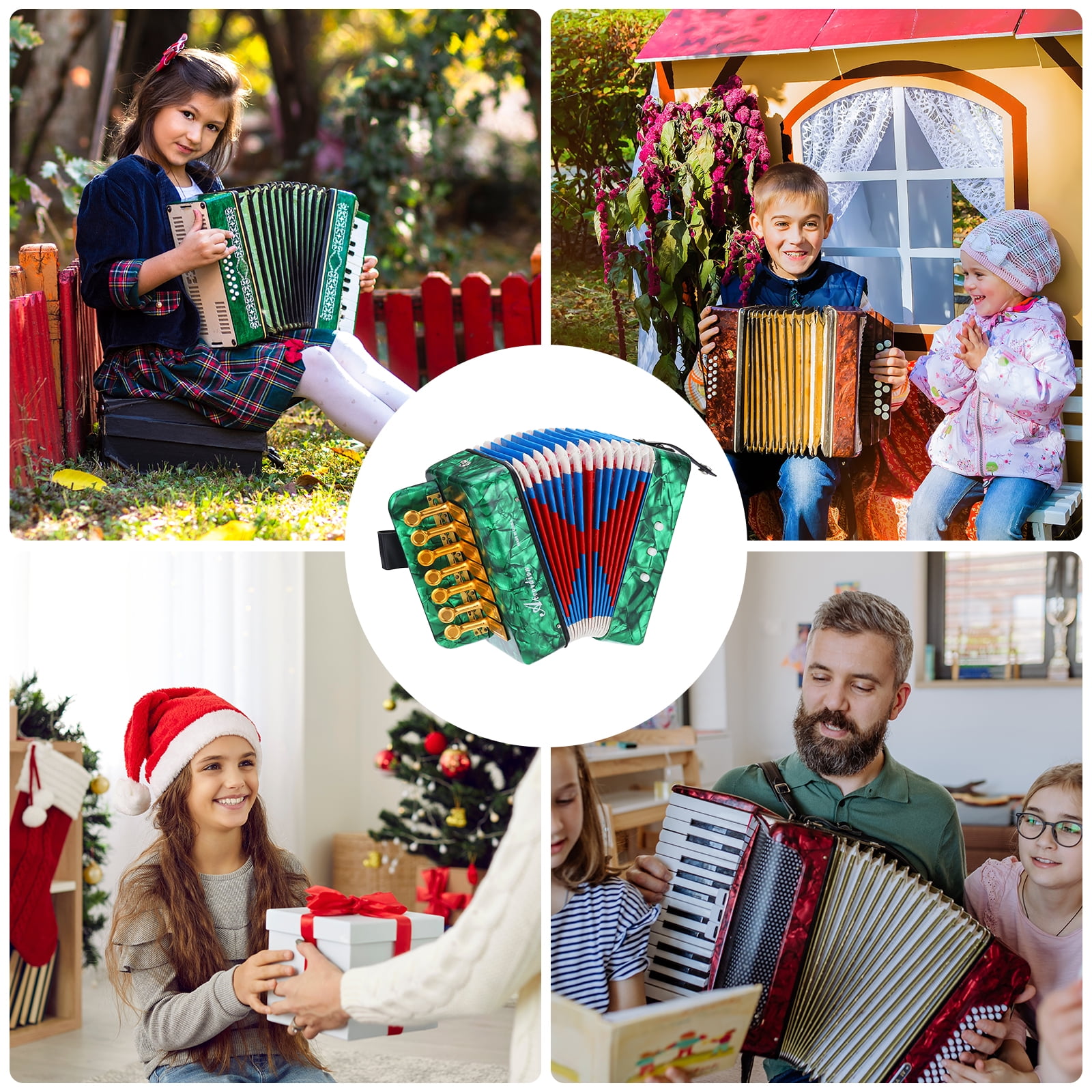 Uxcell Accordion, 10 Keys Bass Button Accordion Mini Musical Instrument Lightweight for Children Beginners Educational, Green