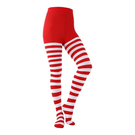 

Christmas Female Pantyhose Candy Striped Stocking Full Length Tights Thigh High Stocking