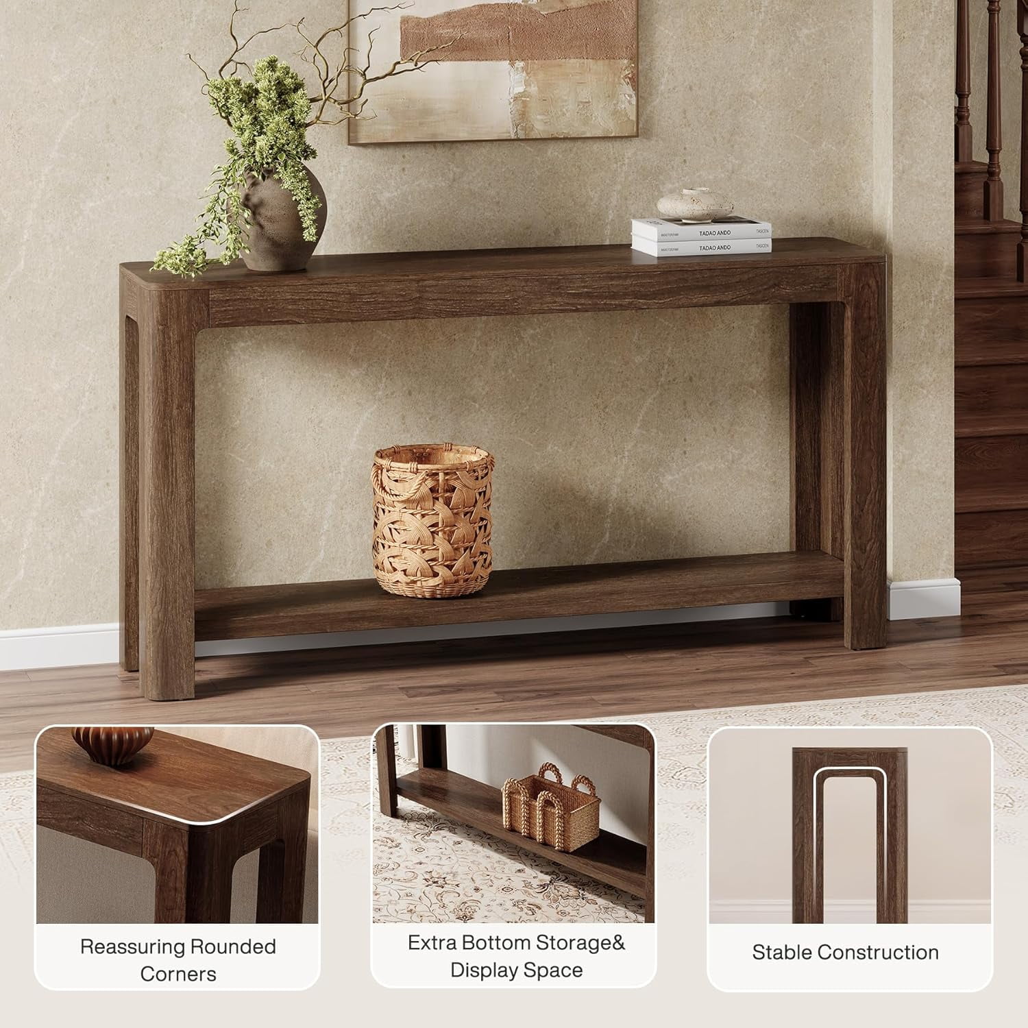Tribesigns 63 Inch Long Entryway Console Table for Foyer, Hallway, Rustic Brown