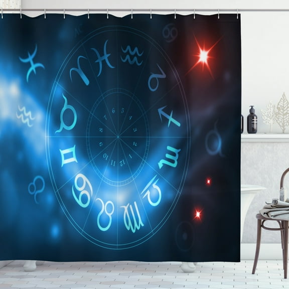 Ambesonne Astrology Shower Curtain, Signs Virgo Scorpio, 69"Wx70"L, Blue White and Red