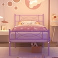 thumbnail image 5 of Yoneston Kids Twin Size Metal Platform Bed Frame Single Bed with Bowknot Headboards for Girls Bedroom Furniture - Light Purple, 5 of 10