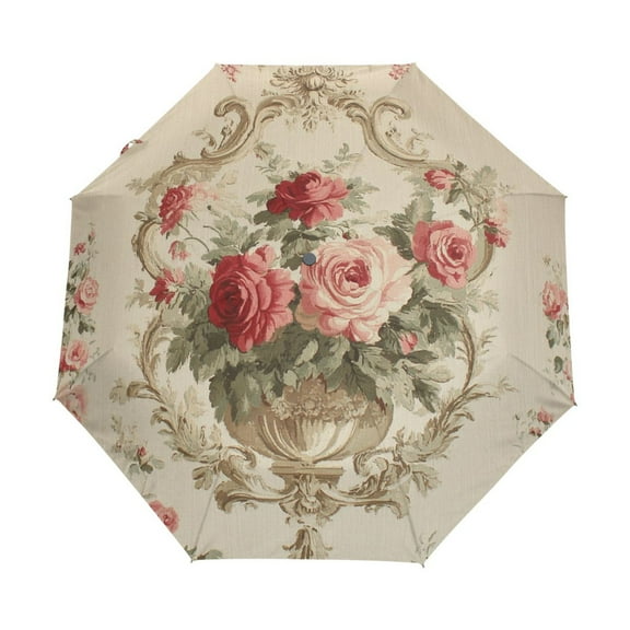 YAZAOO One-Touch Auto Open Close Rain Umbrella With Creative Vintage Rose Bouquet Pattern