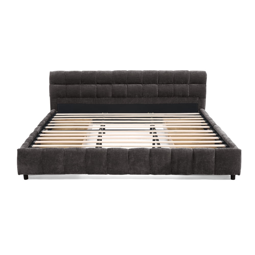Hassch King Size Storage Bed with 4 Drawers, Chenille Fabric Upholstered Platform Bed Frame with Wood Slats Support, No Box Spring Needed, Dark Gray