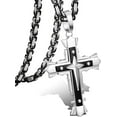 thumbnail image 1 of Collier Croix en Acier Inoxydable 5 mm pour Hommes Femmes, Chaîne Byzantine, Pendentif Croix, Collier Roche, 56-71 cm, 1 of 6