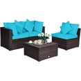 thumbnail image 1 of Patiojoy 4-Piece Outdoor Rattan Sofa Set Sectional Conversation Couch Ottoman Turquoise, 1 of 6