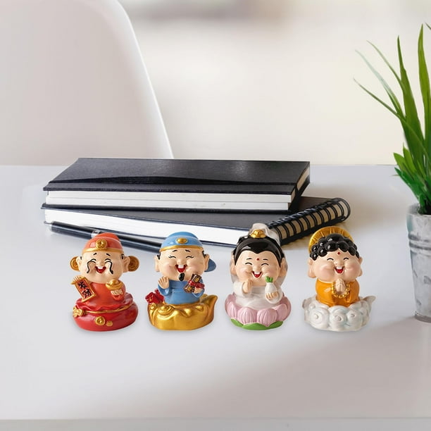 4 mini estatuas de Cai Shen, figuras coleccionables, Feng Shui, para sala de estar, cumpleaños, Feng Shui, artesanías decorativas, adornos pequeños de