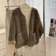 thumbnail image 3 of Chaquetas de felpa para mujer, prendas de abrigo de béisbol para otoño e invierno, cárdigans de felpa de gran tamaño, abrigos vintage casuales de manga larga, blusas para mujer, 3 of 4