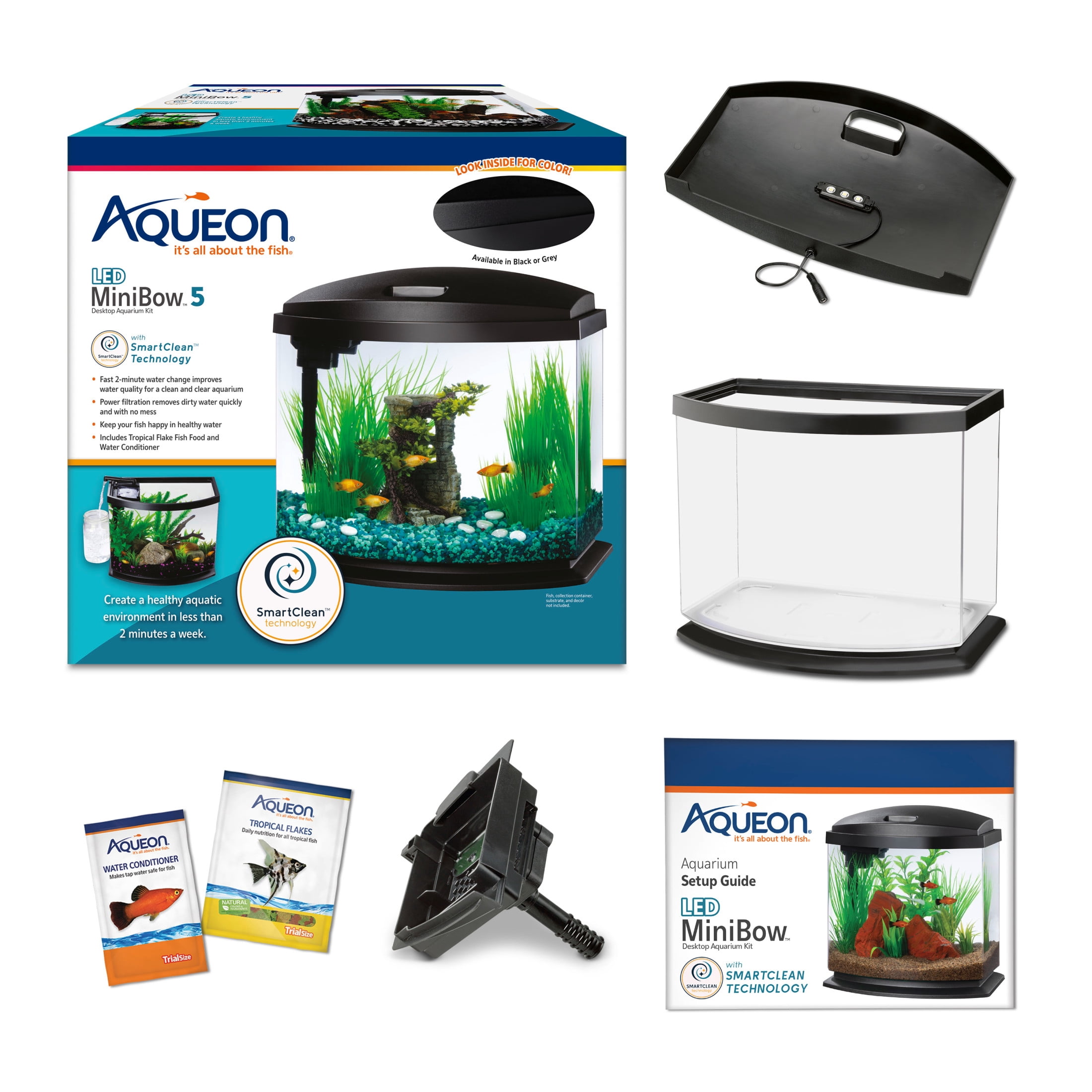 Aqueon LED MiniBow Kit with SmartClean Technology Black 5 Gallon Aquarium Starter Kit