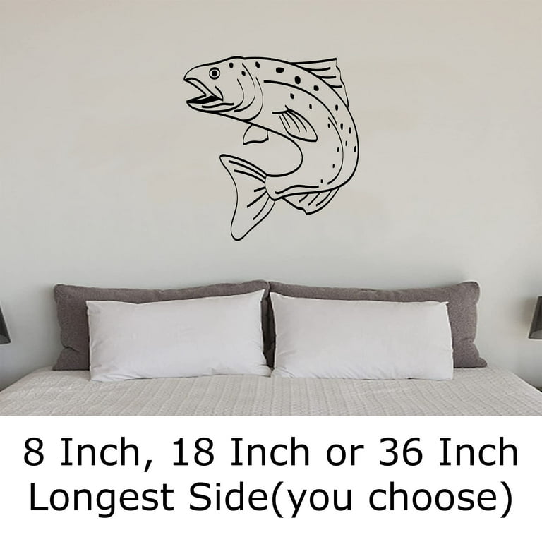 Bass Outline Fishing Fish Outdoors Recreation Activities Wall Decals for  Walls Peel and Stick wall art murals Black Small 8 Inch 
