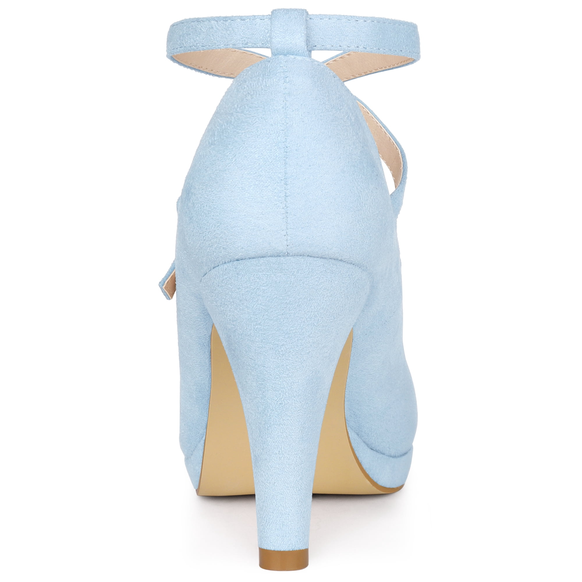 DARING DIVA Women's Platform Cross Strap Stiletto Heels Mary Jane Pumps Light Blue 8