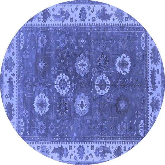 Ahgly Company Machine Washable Indoor Round Oriental Blue Traditional Area Rugs, 3' Round