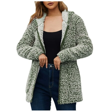 

Trench Coats for Women Fall Jackets for Women Trendy Womens Warm Faux Coat Jacket Winter Zipper Solid Long Sleeve Outerwear Cardigan for Women New Arrival Womens Coat Army Green S