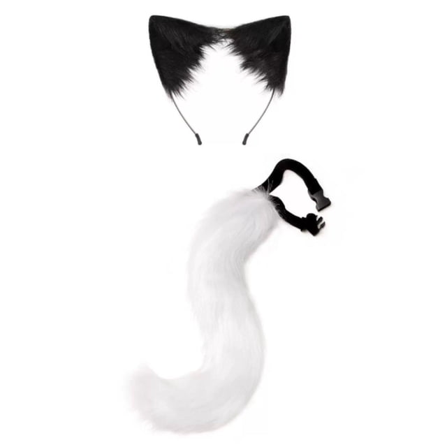 Conjunto de orejas y cola de gato para disfraz de mujer/niña, accesorios para cosplay. Blanco