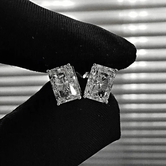 2.Ct Radiant Cut Women's Stud Earring 14K White Gold Plated Lab Created Diamond