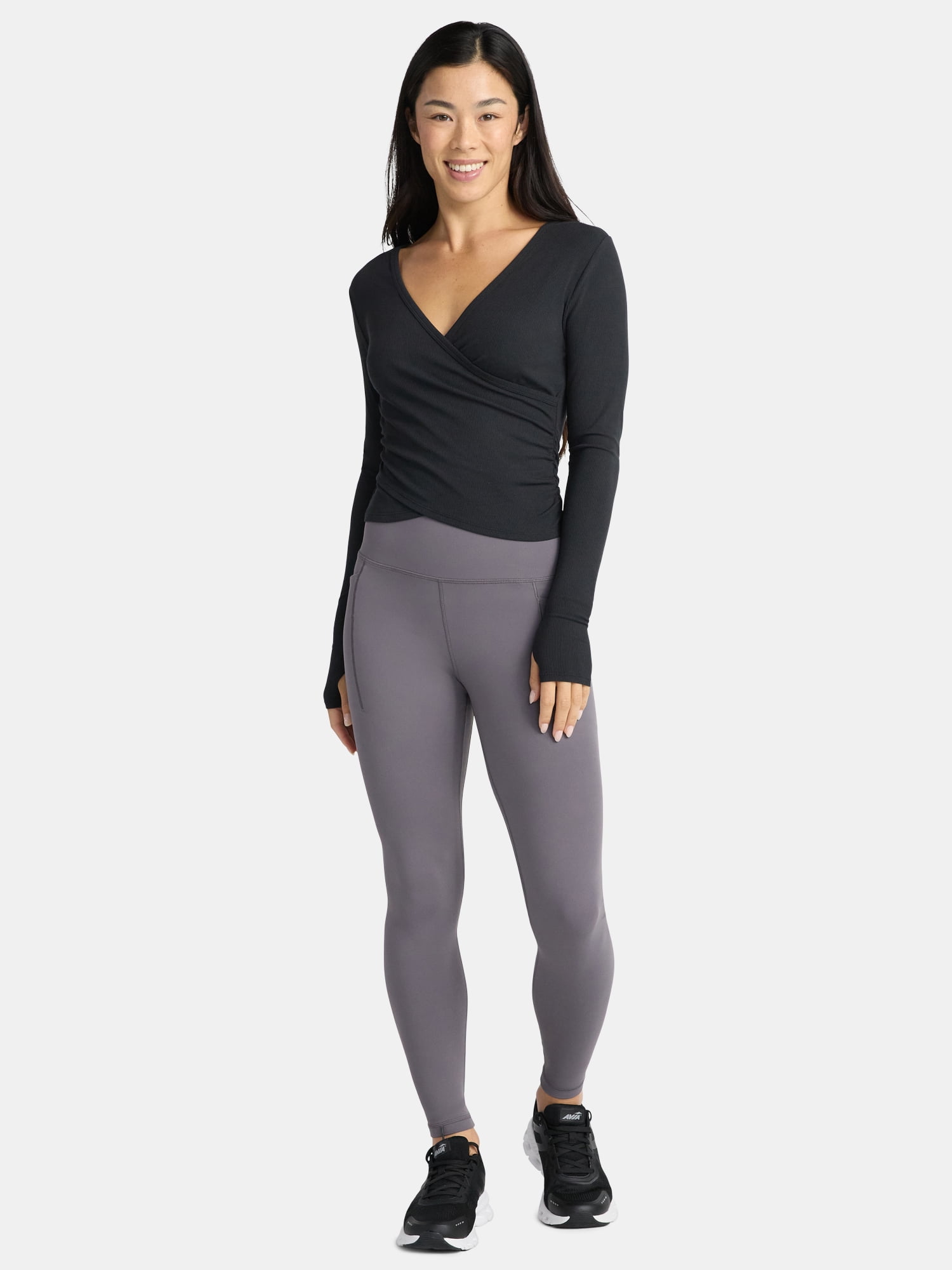Avia Women's Reversible Wrap Top with Long Sleeves, Sizes XS-XXXL