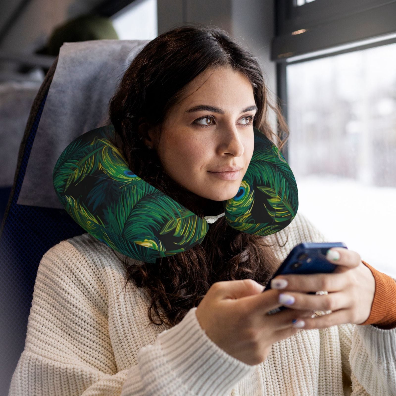 Xecao Peacock Feathers2 Print Memory Foam Cervical Neck Pillow Versatile U-Shaped Pillows for Home,Office,Camping,Travelling,Soft Washable Cover