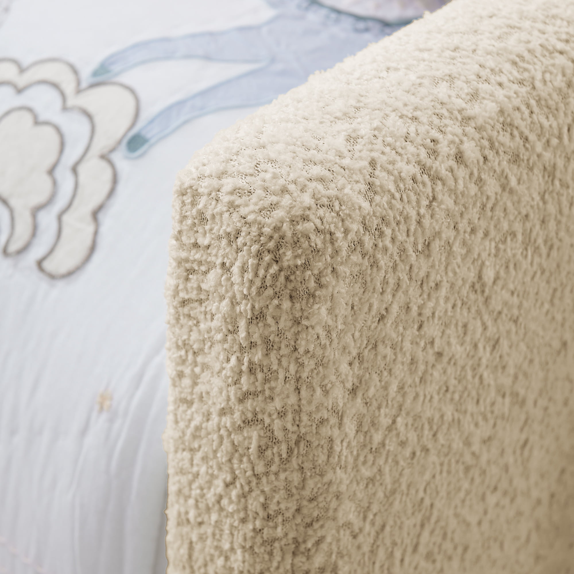PORKISS Twin Bed Frames for Kids, Boucle Upholstered Platform Bed Frame with Safety Rails, Cute Bunny Ear Cartoon Bed with Storage Pocket, Camel