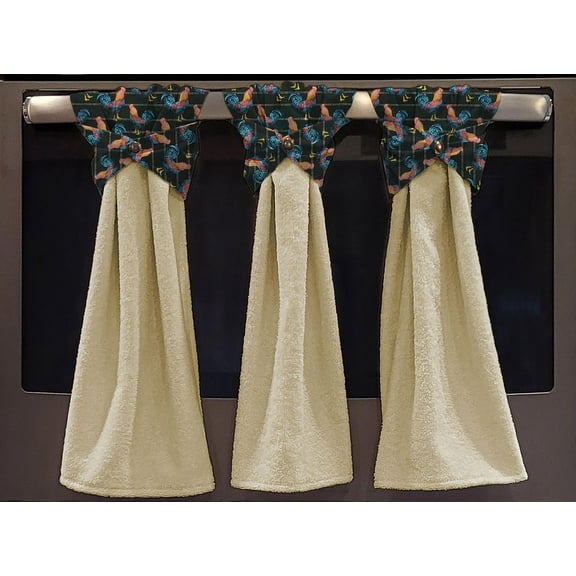Roosters Wraparound Snap Hanging Towels (Set of 2) by Penny's Needful Things (Black) (Terrycloth Color: Yellow)