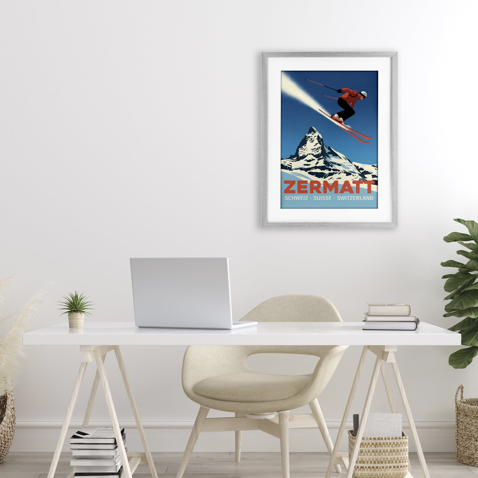 Stupell Industries Zermatt Ski Poster Gray Framed Print Under Glass, design by Andreas Magnusson