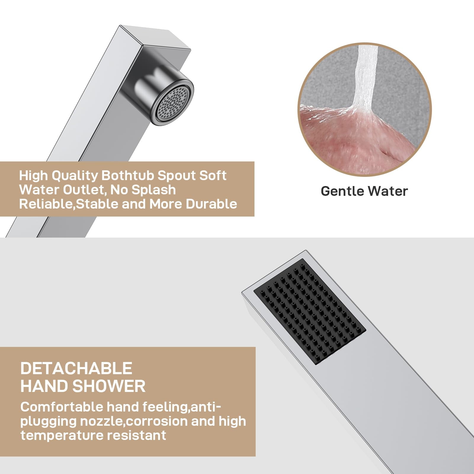 Chrome Freestanding Bathtub Faucet, Floor Mount Tub Filler,Standing Tub Faucet,Single Handle Brass Tap with Handheld Shower and Swivel Mixer Spout