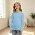 thumbnail image 5 of Girls Solid Top Long Sleeve Ribbed Crew Neck Slim Fit Basic Tee Fall Shirts, 5 of 6