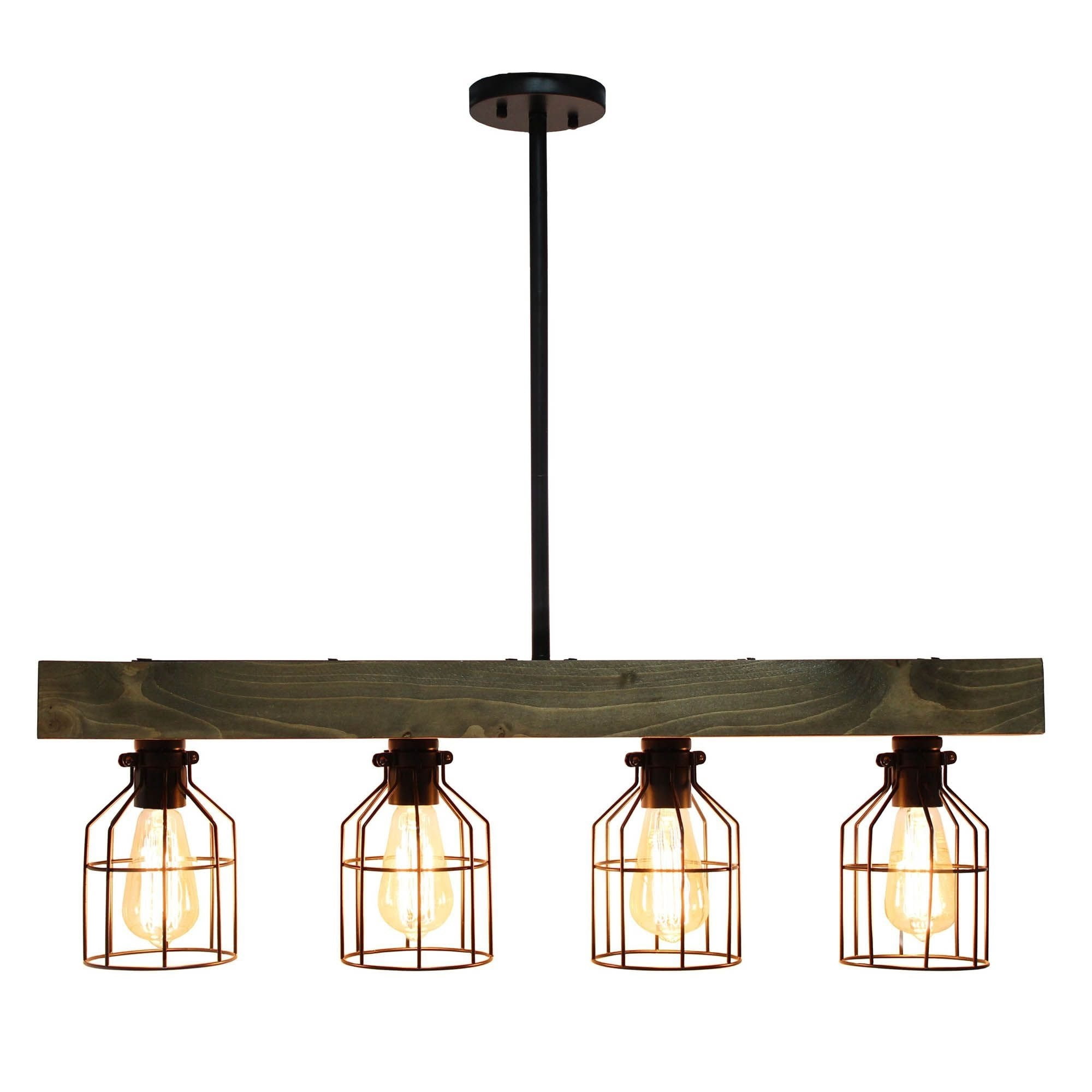 Elegant Designs 47.5" Farmhouse Rustic Cage Ceiling Pendant, Restored Wood, Black/Brown