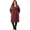 thumbnail image 3 of DARING DIVA Women's Plus Size Classic Notch Lapel Double Breasted Trench Coat 4X Burgundy, 3 of 6