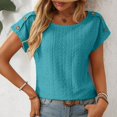 thumbnail image 4 of Pincandy Women's Casual Solid V Neck Loose Striped Short Sleeved T-shirt Top Summer Tops Cute Neck Tops Loose Dressy Casual Shirts Cap,Blue,S, 4 of 7