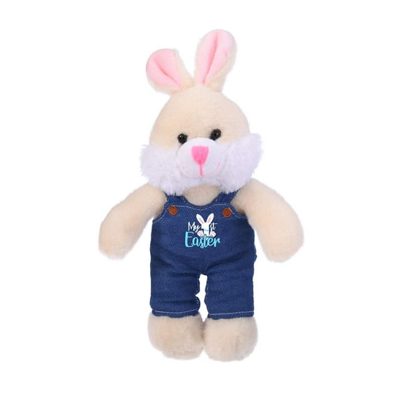 Made By Aliens Easter Bunny Stuffed Animal Overall 1st Easter Boy Girl Soft Lovely Realistic Sitting Plush Toys Personalized Gift - Custom Text on Overall 12 Inches