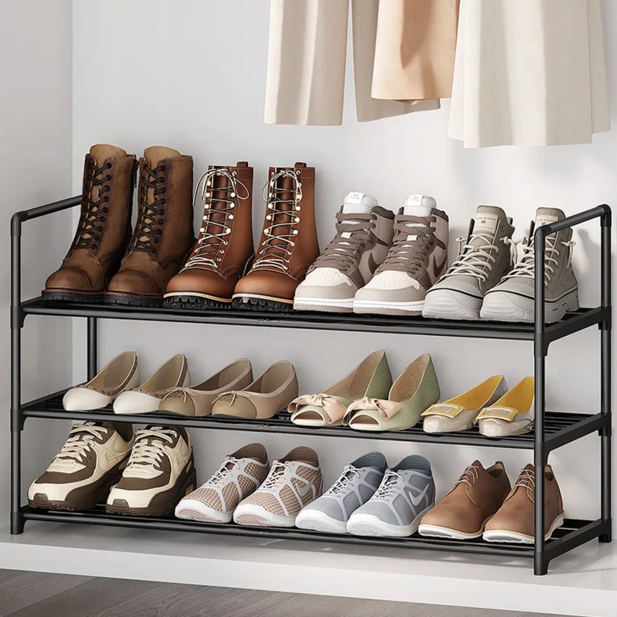 One Pix 3-Tier Metal Shoe Rack, Black photo 1