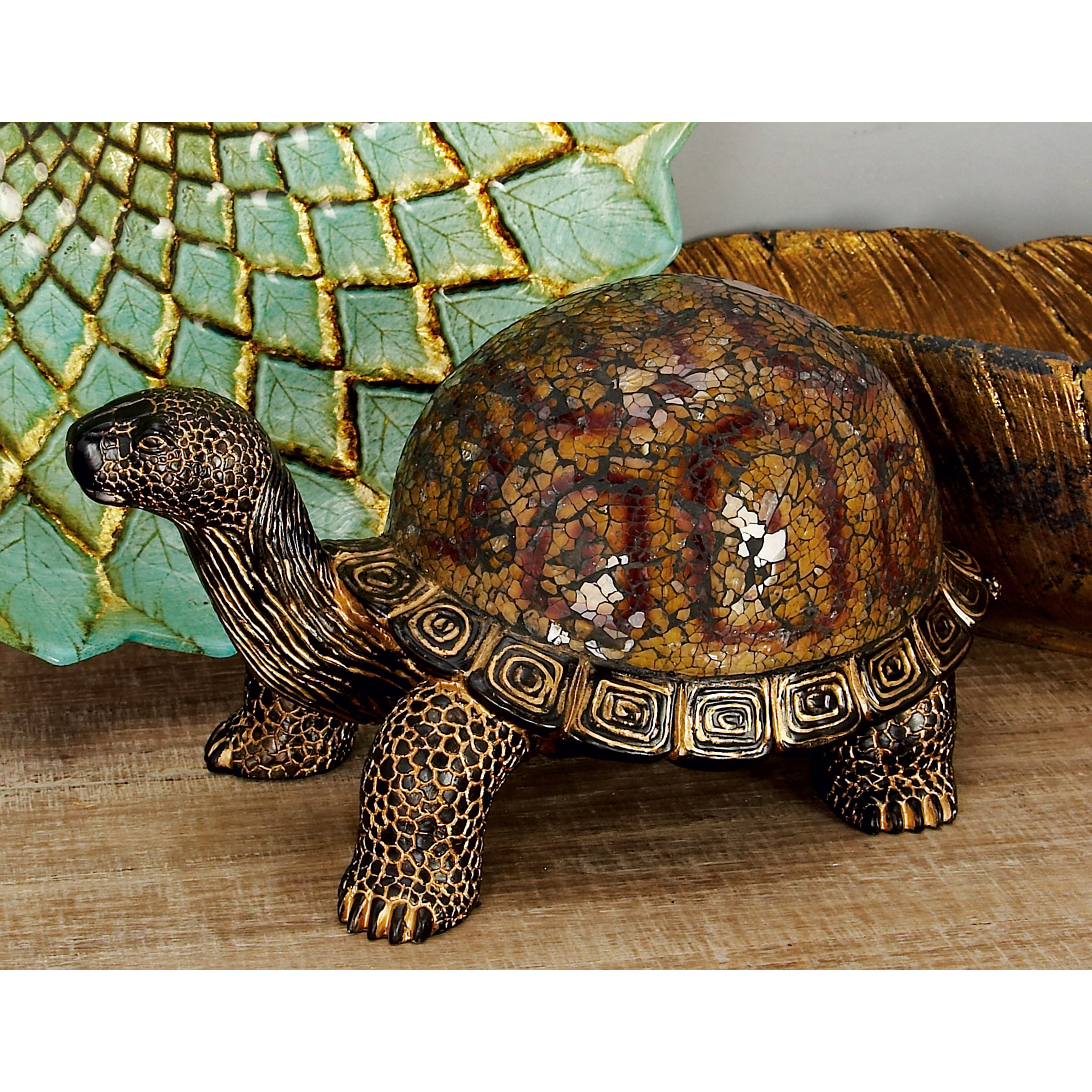 11" x 6" Brown Polystone Turtle Sculpture, by DecMode