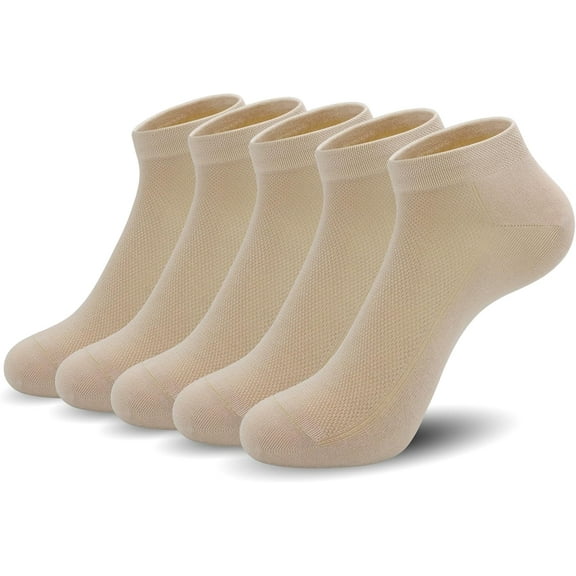 Ultra-Thin Comfort Viscose Bamboo Mesh Ankle Socks for Women -Breathable Lightweight Low-Cut Socks 5 Pairs Khaki Small