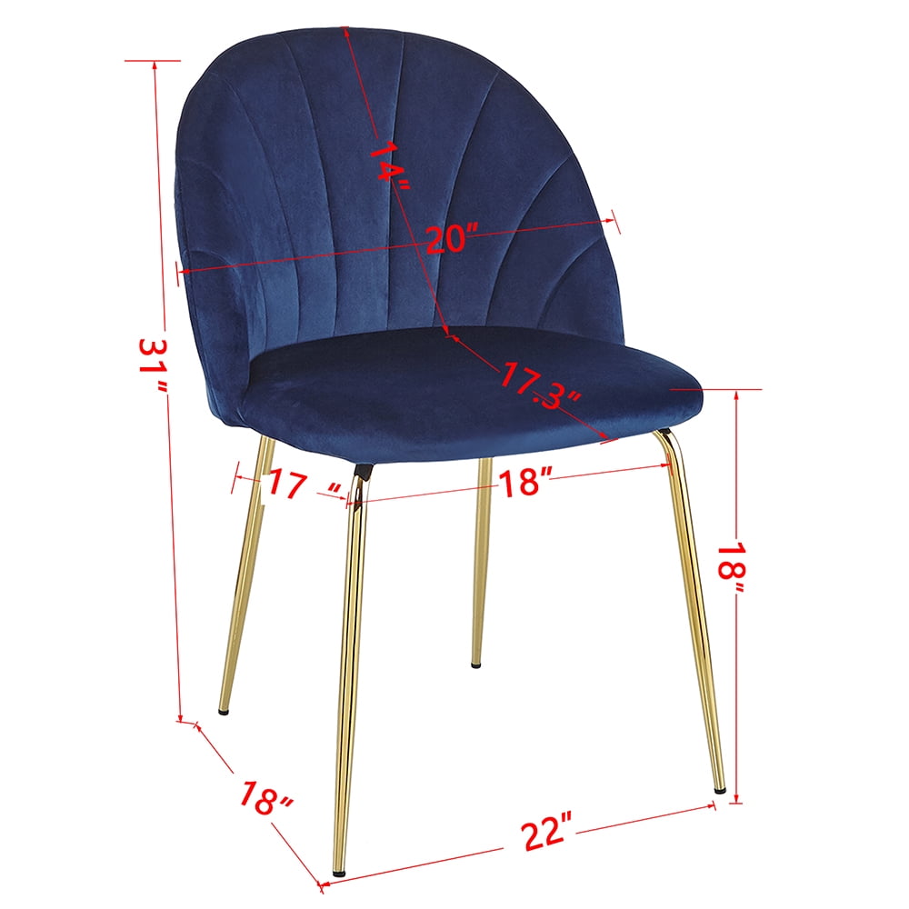 Kepooman Set of 2 Mid Century Modern Dinning Chairs with Iron Tube Golden Legs, Blue Kepooman Set of 2 Mid Century Modern Dinning Chairs with Iron Tube Golden Legs, Blue