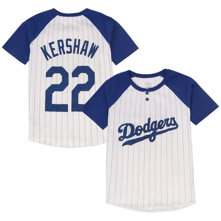 Pinstripe Mlb Jersey - Clayton Kershaw Los Angeles Dodgers Majestic Youth Game Day Pinstripe Name & Number Henley T-Shirt - White/Royal