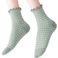 thumbnail image 4 of AVRNLIQ Womens Green Gingham Ruffled Crew Socks, Soft Breathable Knit, One Size, 4 of 4