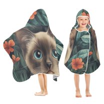 Yayeee Kids Hooded Towels Toddler Soft Absorbent Beach Bathing Wrap 50" x 23.5", Flowers and Cat
