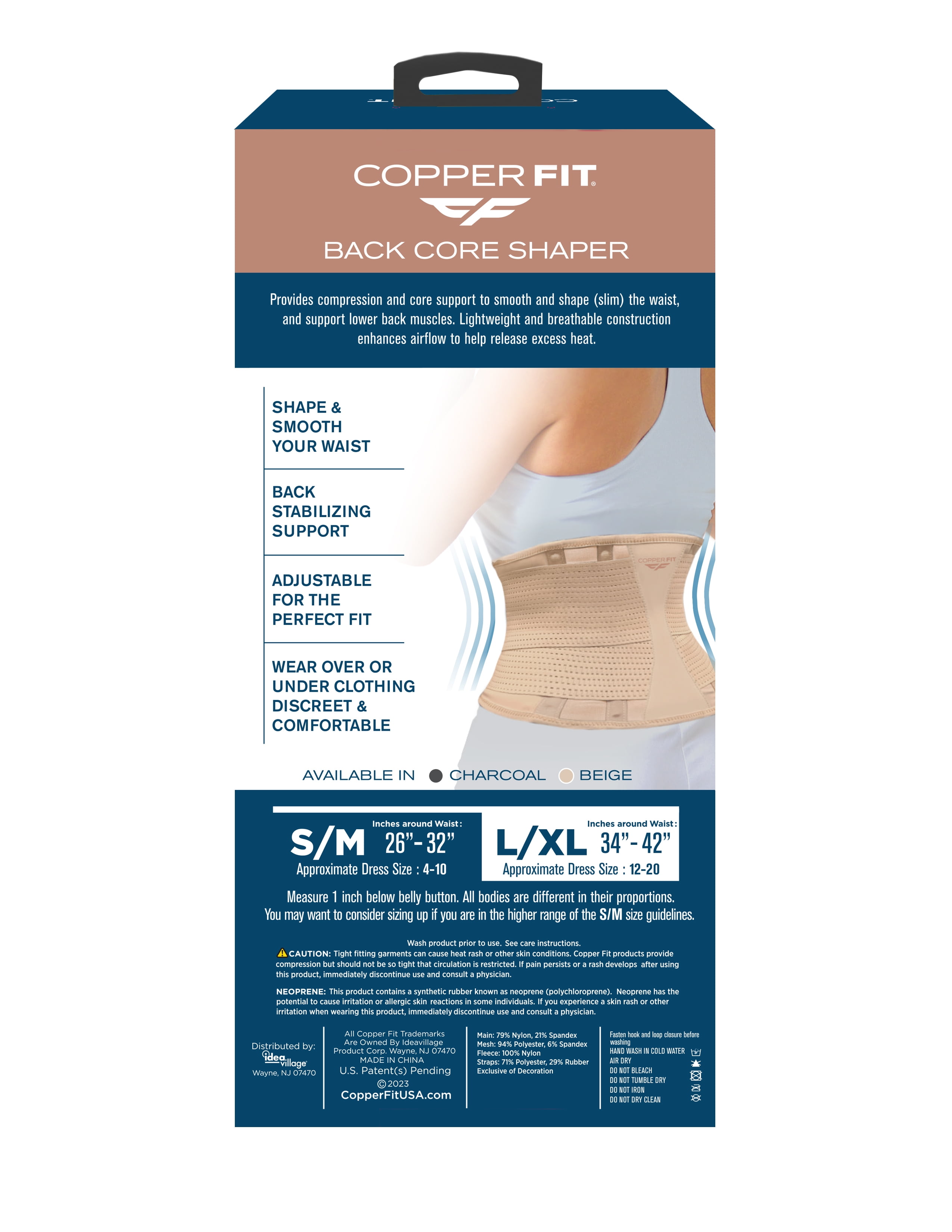 Copper Fit Core Shaper, Supports Back and Shapes Waist, Copper Infused,  Beige, L/XL