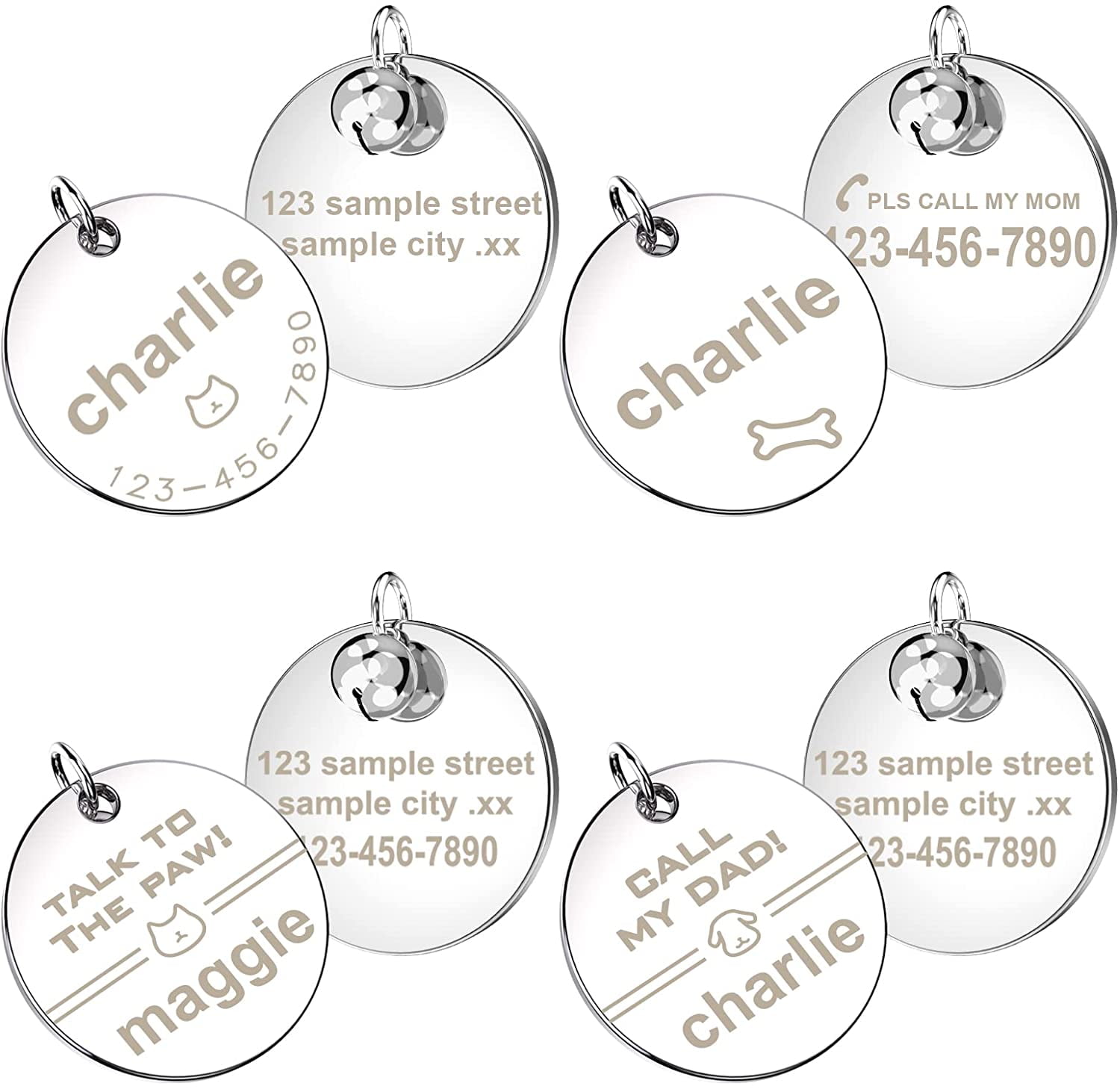 Dog ID Tag, Stainless Steel Custom Text Both Sides Engraved Pet ID Tags