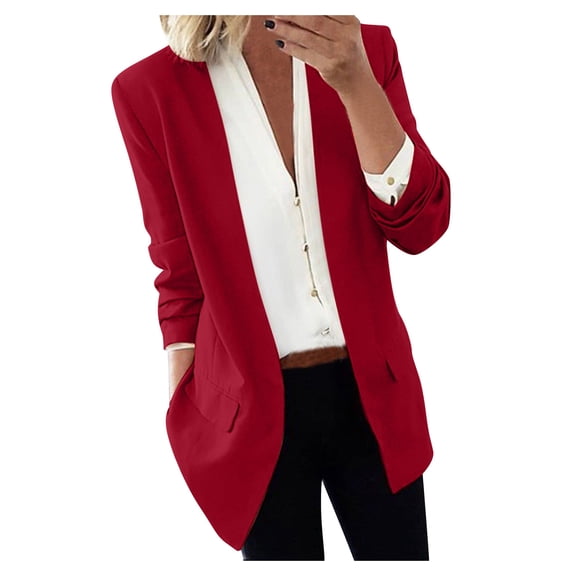 Vedolay Women's 2023 Jackets Blazers for Women Business Casual Long Sleeve Business Fashion Suit Jackets,Red M
