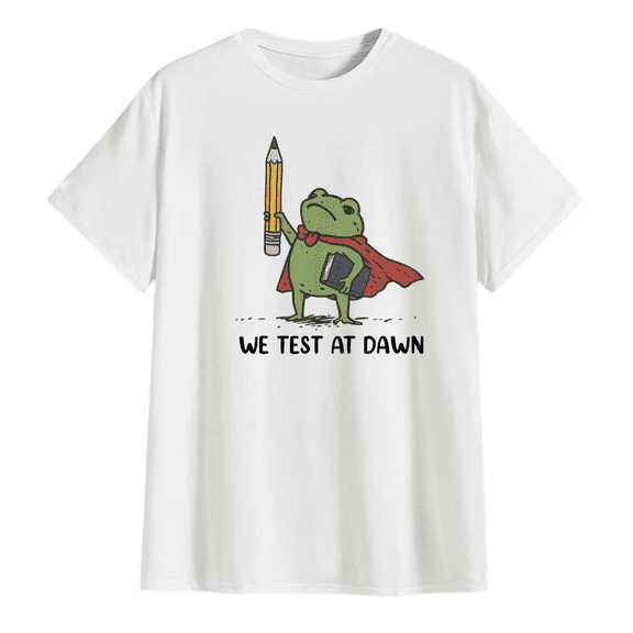 We Test at Dawn Frog Graphic Tee Funny Back to School T Shirt Teacher Testing Day Tshirt Classroom Exam Gift Unisex Tee