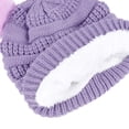 thumbnail image 2 of Kids Baby Girls Boys Winter Beanie Hat Children Thick Fleece Lined Double Pompom Ball Ski Cap Purple, 2 of 5